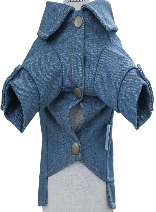 PETANGEL Small Dog Jeans Jacket Cool Blue Denim T-Shirt,Classic Royal Denim Tank Top Lapel Vest Dog Shirt Puppy Costume for Shihtzu,King Charls, French Bulldog etc & Cats (XL, Chest:50-55cm),1 Count - Image 2